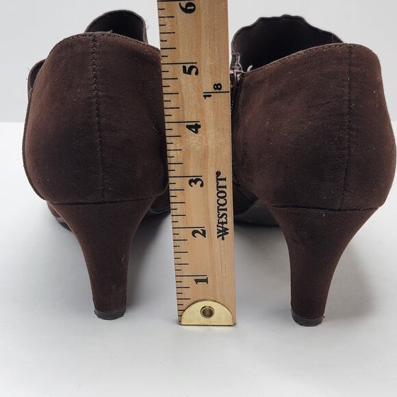 London Fog Boots Women 8M Brown Suede Ankle Zip Booties 2" Heel Dressy Casual - Picture 6 of 13